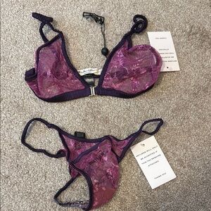 NWT For Love & Lemons Purple Lace Intimate Set